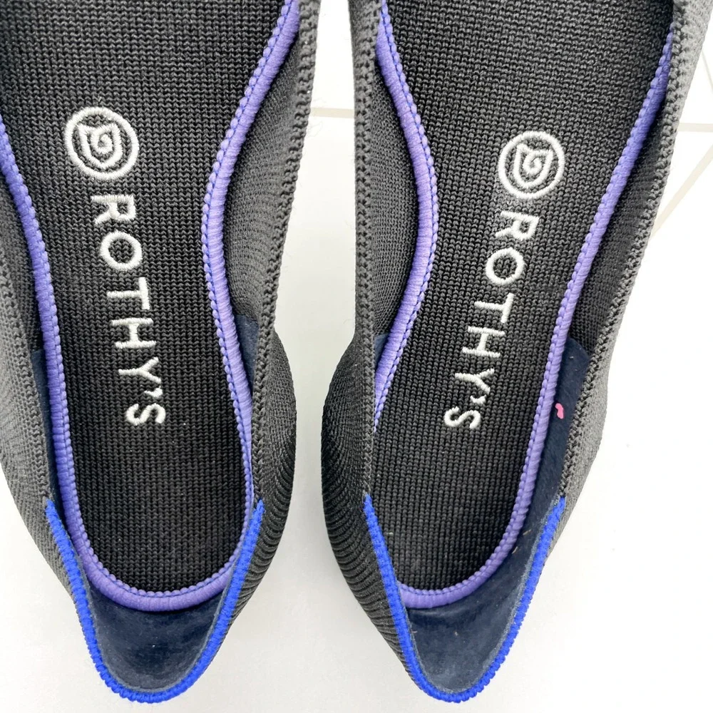Rothys The Point Black Knit Pointed Toe Ballet Flats Shoe Womens 7.5 Office Chic